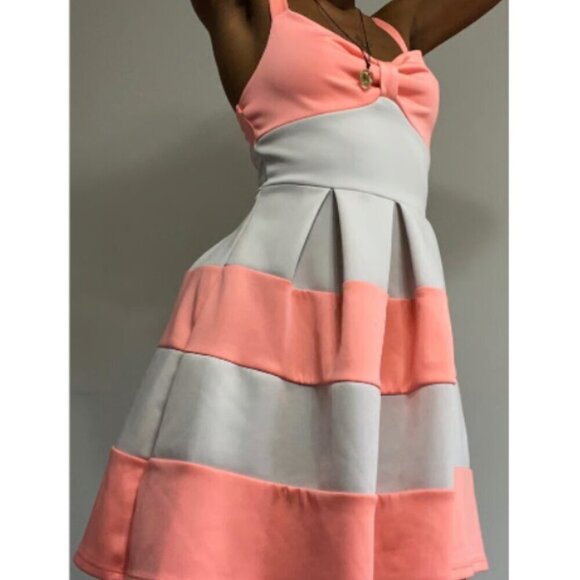 Rue 21 Hot Pink and White Striped Pleated Bow Dress - Picture 2 of 7